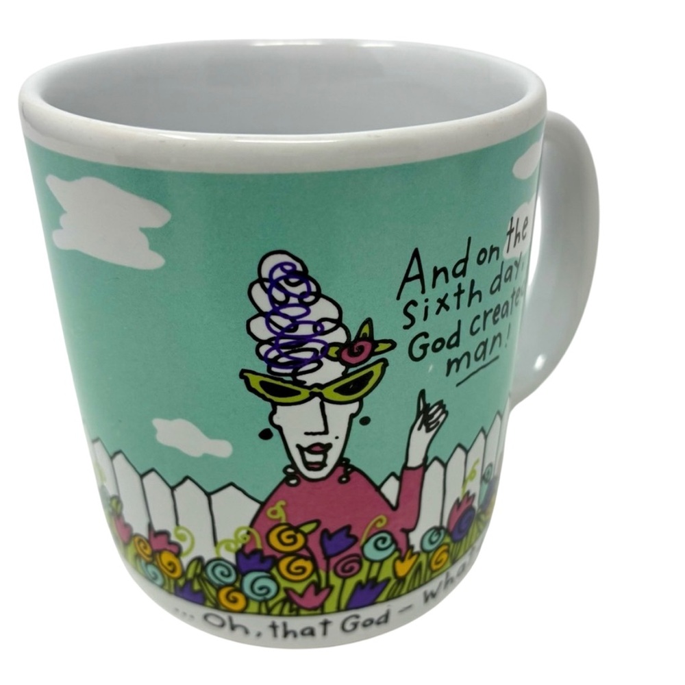 Vintage American Greetings Stoneware Coffee Mug The sixth day God created man!